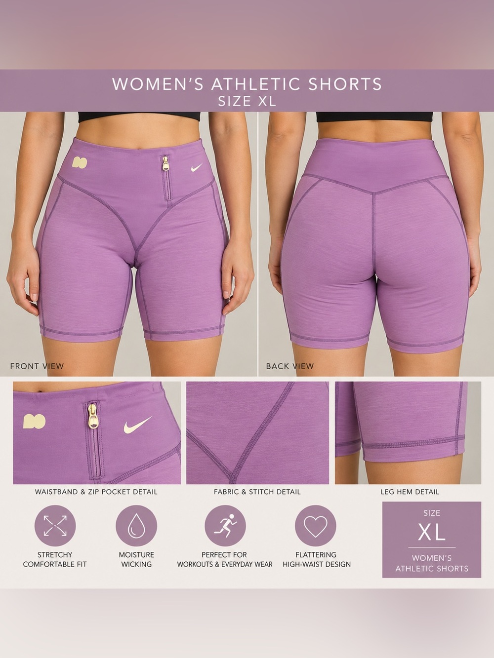 Nike Women's High-Waist tight fit Athletic Shorts - Lavender size XL